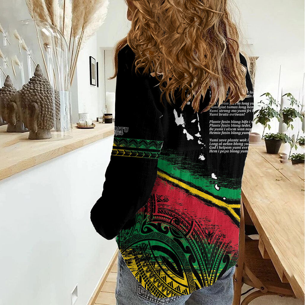 Vanuatu 46th Year Anniversary Women Casual Shirt Vintage Grunge Vanuatu Flag Heritage LT9 - Polynesian Pride