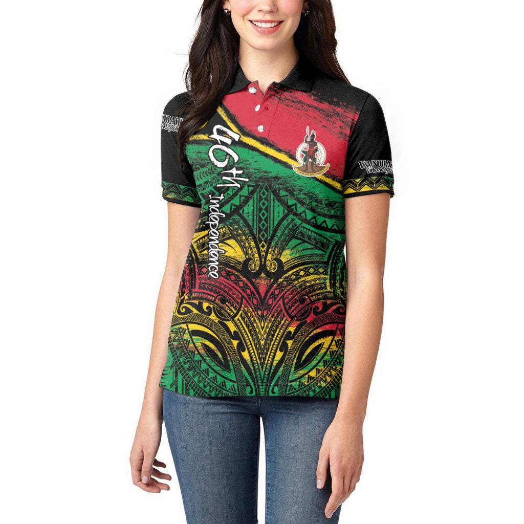 Vanuatu 46th Year Anniversary Women Polo Shirt Vintage Grunge Vanuatu Flag Heritage LT9 - Polynesian Pride