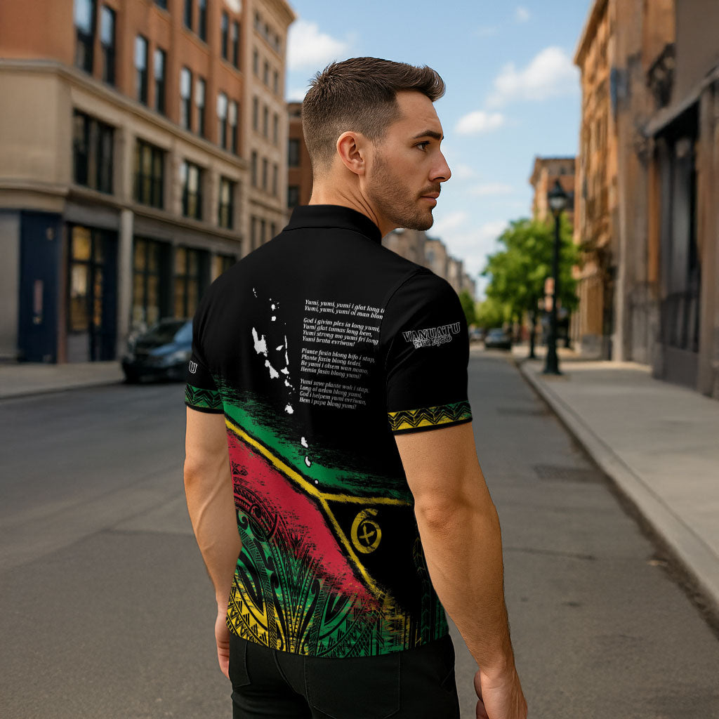 Vanuatu 46th Year Anniversary Zipper Polo Shirt Vintage Grunge Vanuatu Flag Heritage