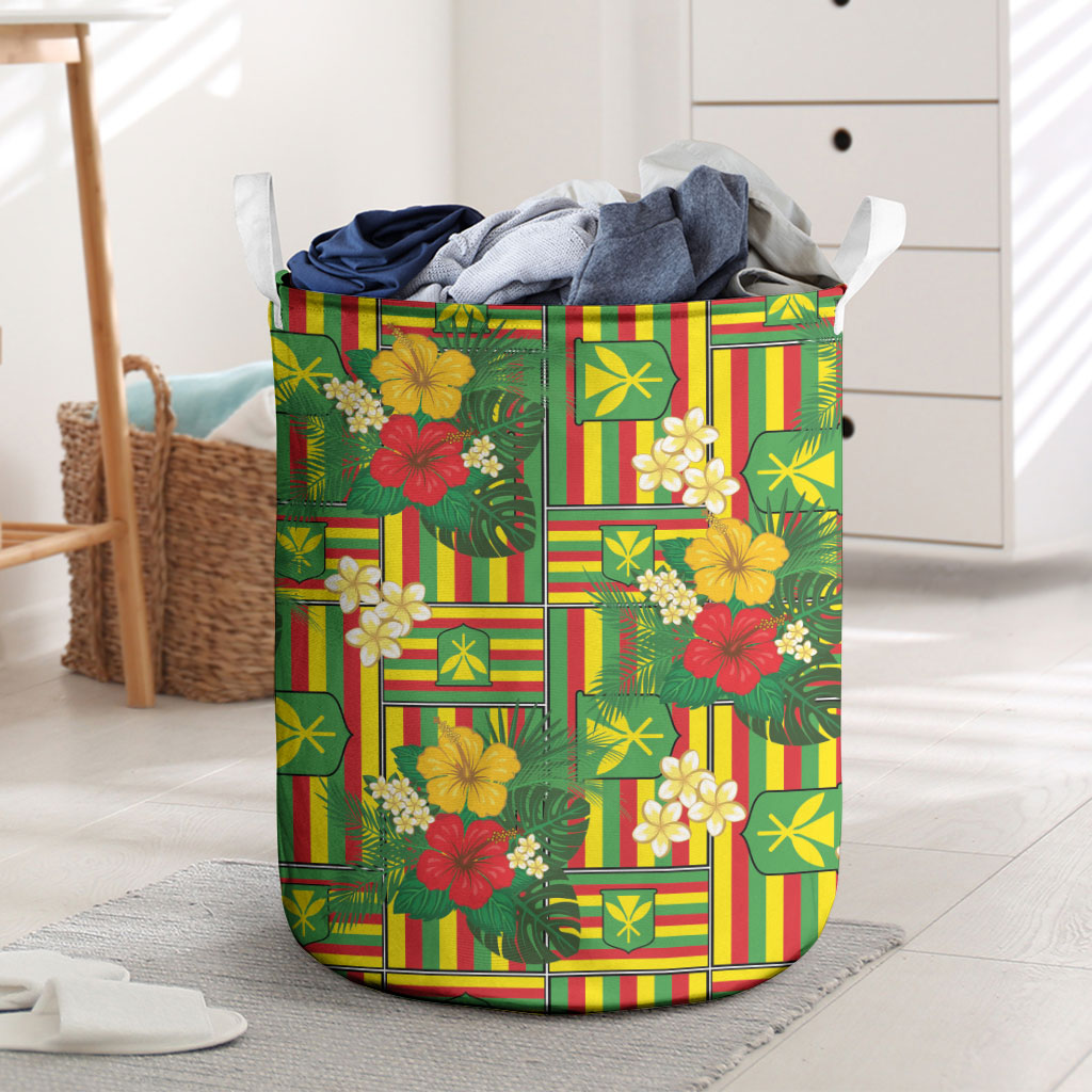 Hawaii Kanaka Maoli Hibiscus Laundry Basket Hawaiian Flag Motif
