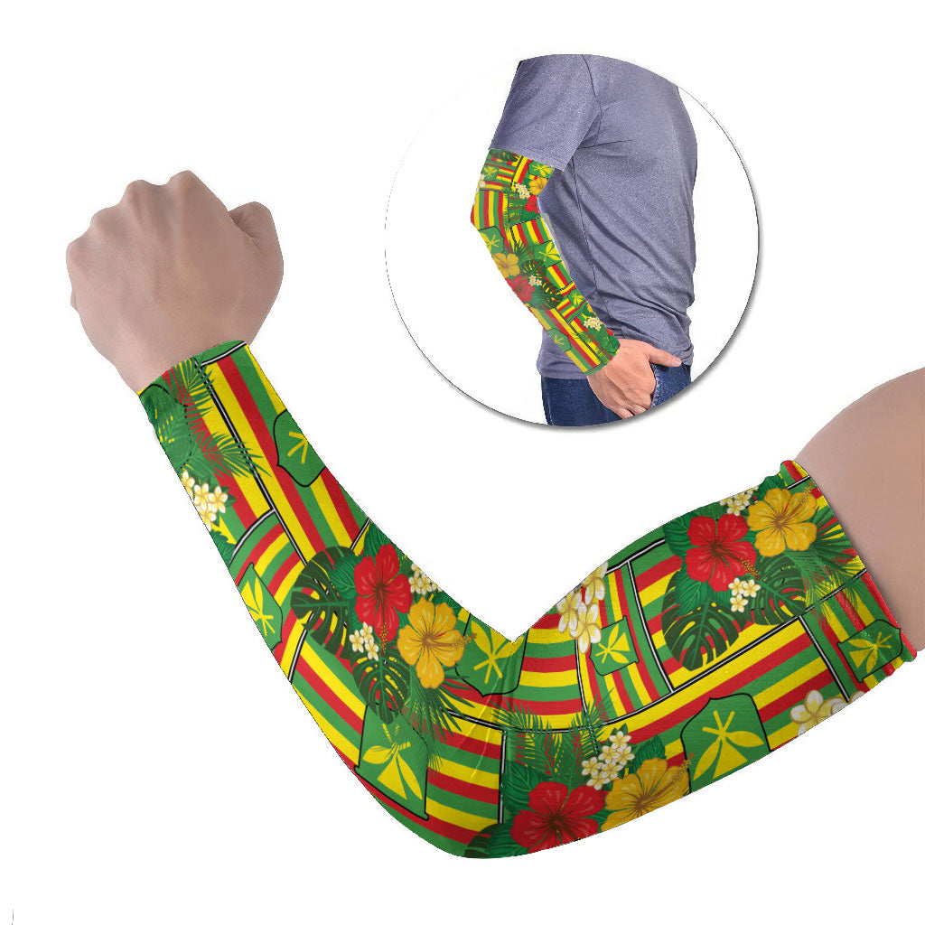 Hawaii Kanaka Maoli Hibiscus Arm Sleeves Hawaiian Flag Motif LT9 Set of 2 Green - Polynesian Pride