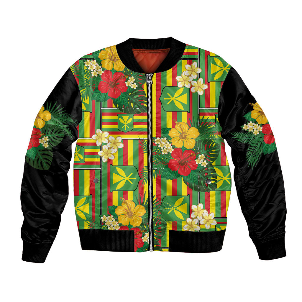 Hawaii Kanaka Maoli Hibiscus Bomber Jacket Hawaiian Flag Motif