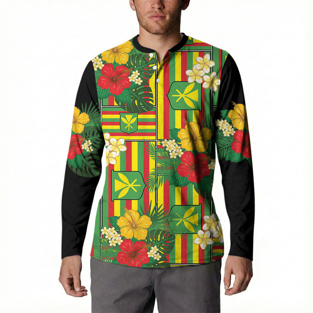 Hawaii Kanaka Maoli Hibiscus Button Sweatshirt Hawaiian Flag Motif