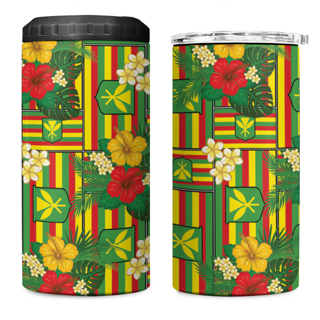 Hawaii Kanaka Maoli Hibiscus 4 in 1 Can Cooler Tumbler Hawaiian Flag Motif LT9 One Size: 16 oz Green - Polynesian Pride