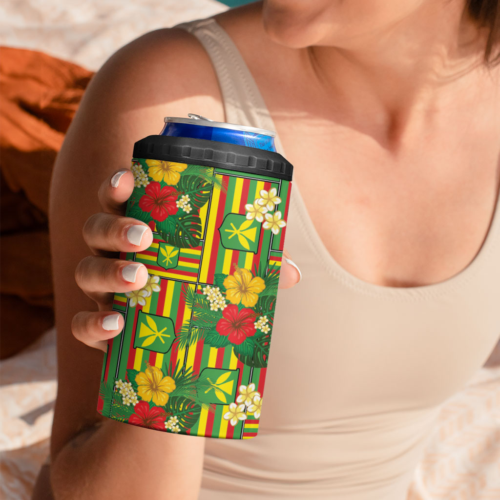 Hawaii Kanaka Maoli Hibiscus 4 in 1 Can Cooler Tumbler Hawaiian Flag Motif LT9 - Polynesian Pride