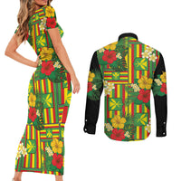 Hawaii Kanaka Maoli Hibiscus Couples Matching Short Sleeve Bodycon Dress and Long Sleeve Button Shirt Hawaiian Flag Motif LT9 - Polynesian Pride
