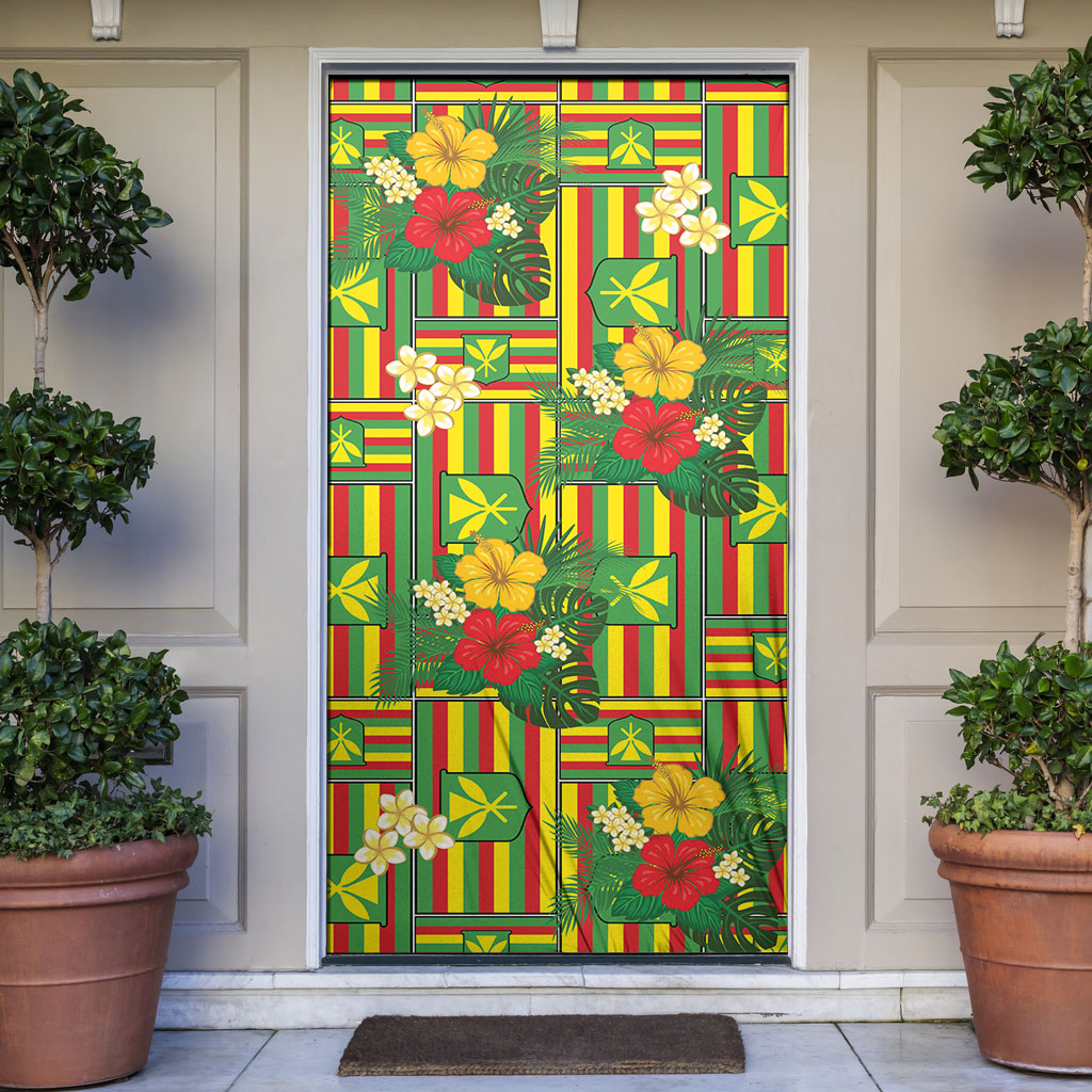 Hawaii Kanaka Maoli Hibiscus Door Cover Hawaiian Flag Motif LT9 Green - Polynesian Pride