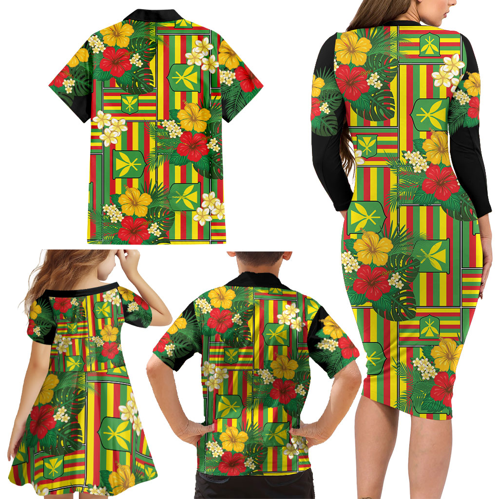 Hawaii Kanaka Maoli Hibiscus Family Matching Long Sleeve Bodycon Dress and Hawaiian Shirt Hawaiian Flag Motif LT9 - Polynesian Pride