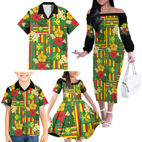 Hawaii Kanaka Maoli Hibiscus Family Matching Off The Shoulder Long Sleeve Dress and Hawaiian Shirt Hawaiian Flag Motif LT9 - Polynesian Pride