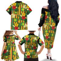 Hawaii Kanaka Maoli Hibiscus Family Matching Off The Shoulder Long Sleeve Dress and Hawaiian Shirt Hawaiian Flag Motif LT9 - Polynesian Pride
