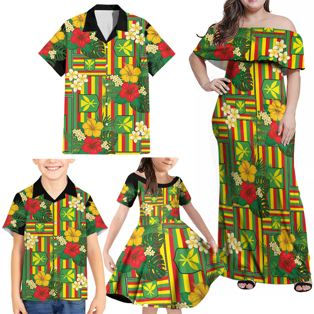 Hawaii Kanaka Maoli Hibiscus Family Matching Off Shoulder Maxi Dress and Hawaiian Shirt Hawaiian Flag Motif LT9 - Polynesian Pride
