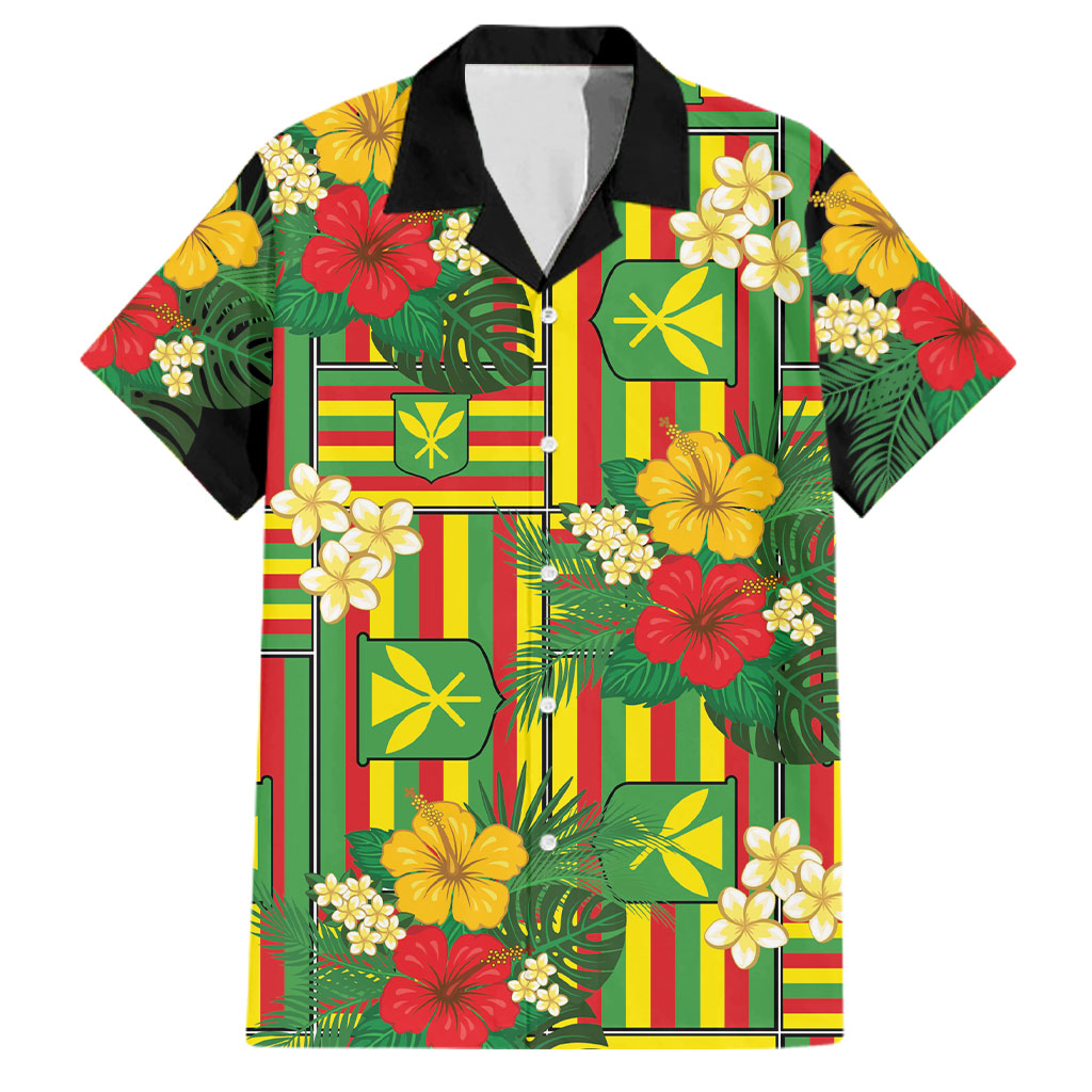 Hawaii Kanaka Maoli Hibiscus Family Matching Puletasi and Hawaiian Shirt Hawaiian Flag Motif LT9 Dad's Shirt - Short Sleeve Green - Polynesian Pride