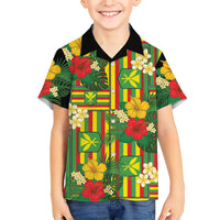 Hawaii Kanaka Maoli Hibiscus Family Matching Short Sleeve Bodycon Dress and Hawaiian Shirt Hawaiian Flag Motif LT9 Son's Shirt Green - Polynesian Pride
