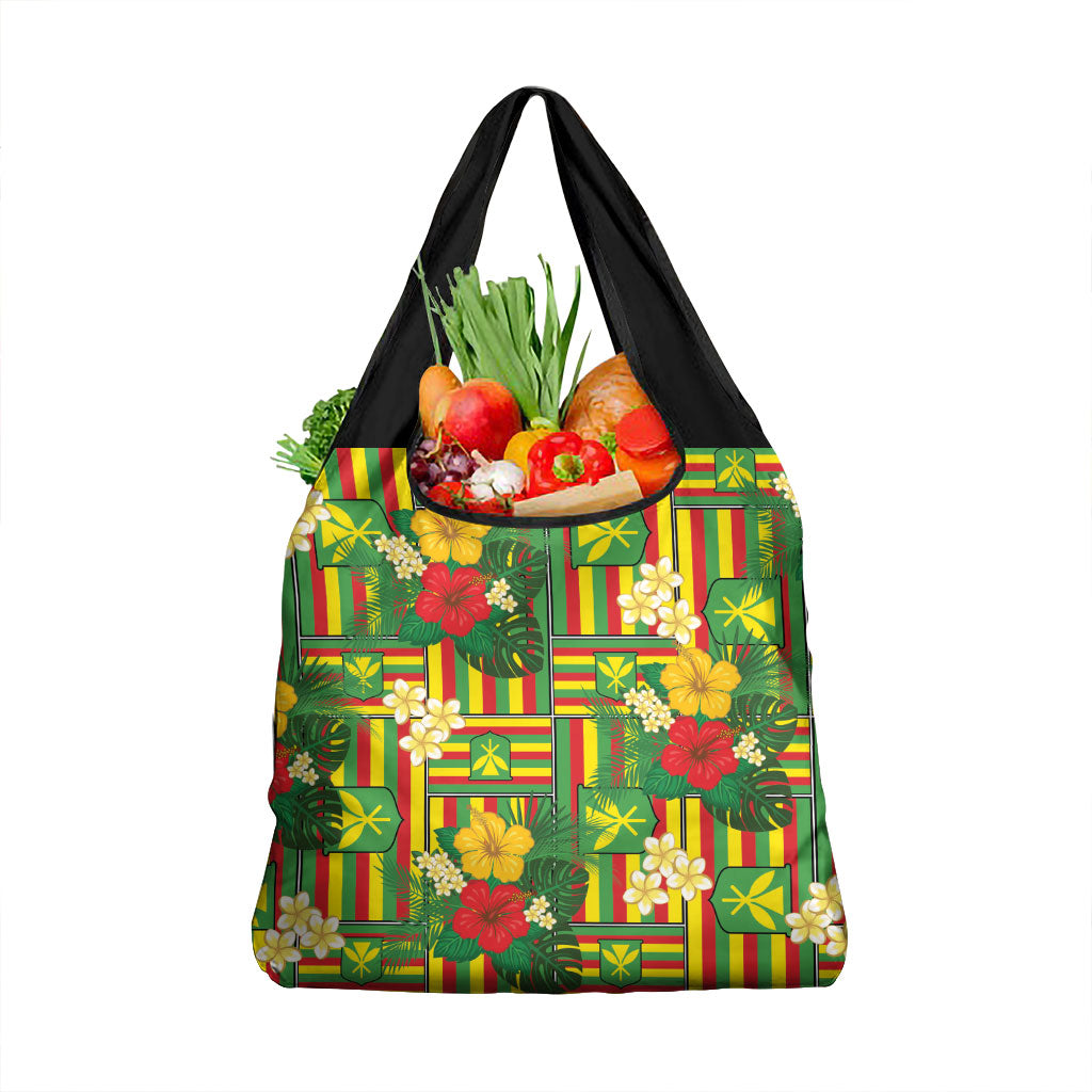 Hawaii Kanaka Maoli Hibiscus Grocery Bag Hawaiian Flag Motif LT9 1-pack One Size Green - Polynesian Pride