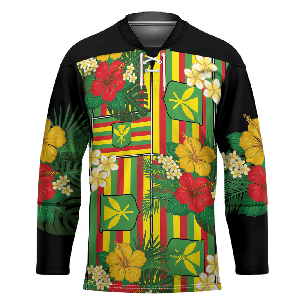 Hawaii Kanaka Maoli Hibiscus Hockey Jersey Hawaiian Flag Motif LT9 Unisex Green - Polynesian Pride