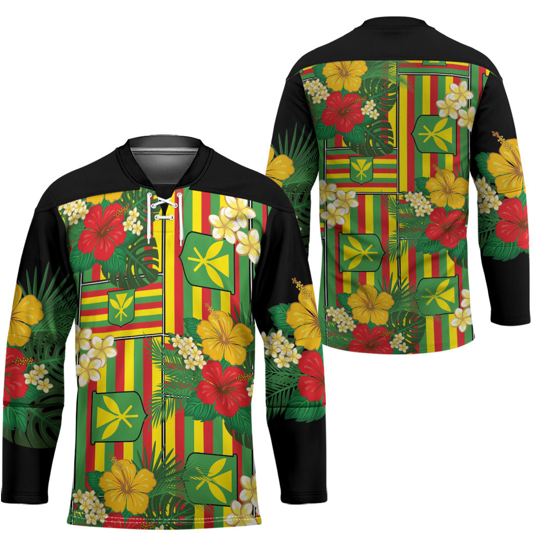 Hawaii Kanaka Maoli Hibiscus Hockey Jersey Hawaiian Flag Motif