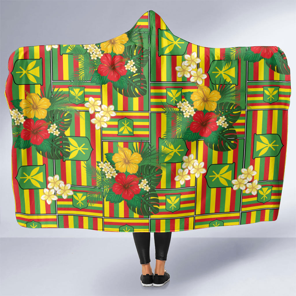 Hawaii Kanaka Maoli Hibiscus Hooded Blanket Hawaiian Flag Motif LT9 One Size Green - Polynesian Pride