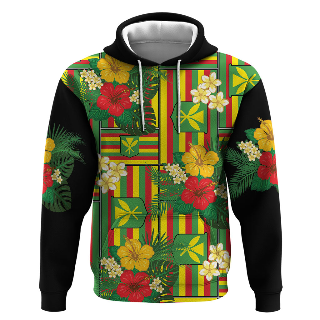 Hawaii Kanaka Maoli Hibiscus Hoodie Hawaiian Flag Motif LT9 Pullover Hoodie Green - Polynesian Pride