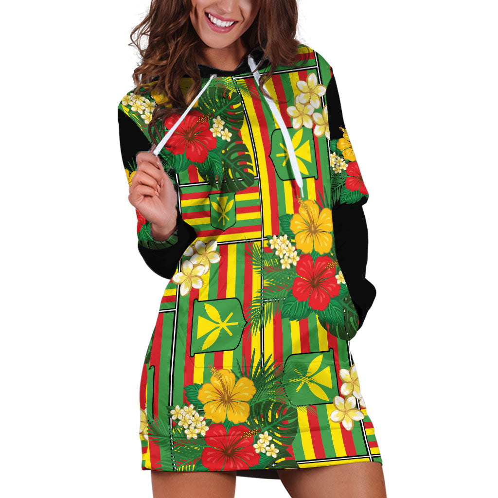 Hawaii Kanaka Maoli Hibiscus Hoodie Dress Hawaiian Flag Motif LT9 Green - Polynesian Pride