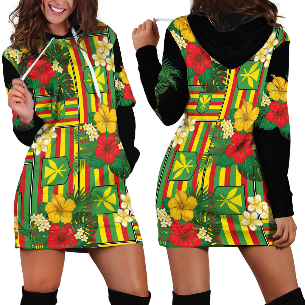 Hawaii Kanaka Maoli Hibiscus Hoodie Dress Hawaiian Flag Motif LT9 - Polynesian Pride