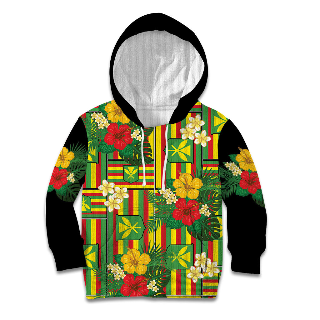 Hawaii Kanaka Maoli Hibiscus Kid Hoodie Hawaiian Flag Motif LT9 Hoodie Green - Polynesian Pride