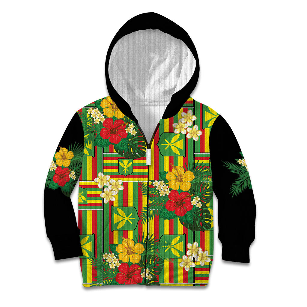 Hawaii Kanaka Maoli Hibiscus Kid Hoodie Hawaiian Flag Motif LT9 Zip Hoodie Green - Polynesian Pride