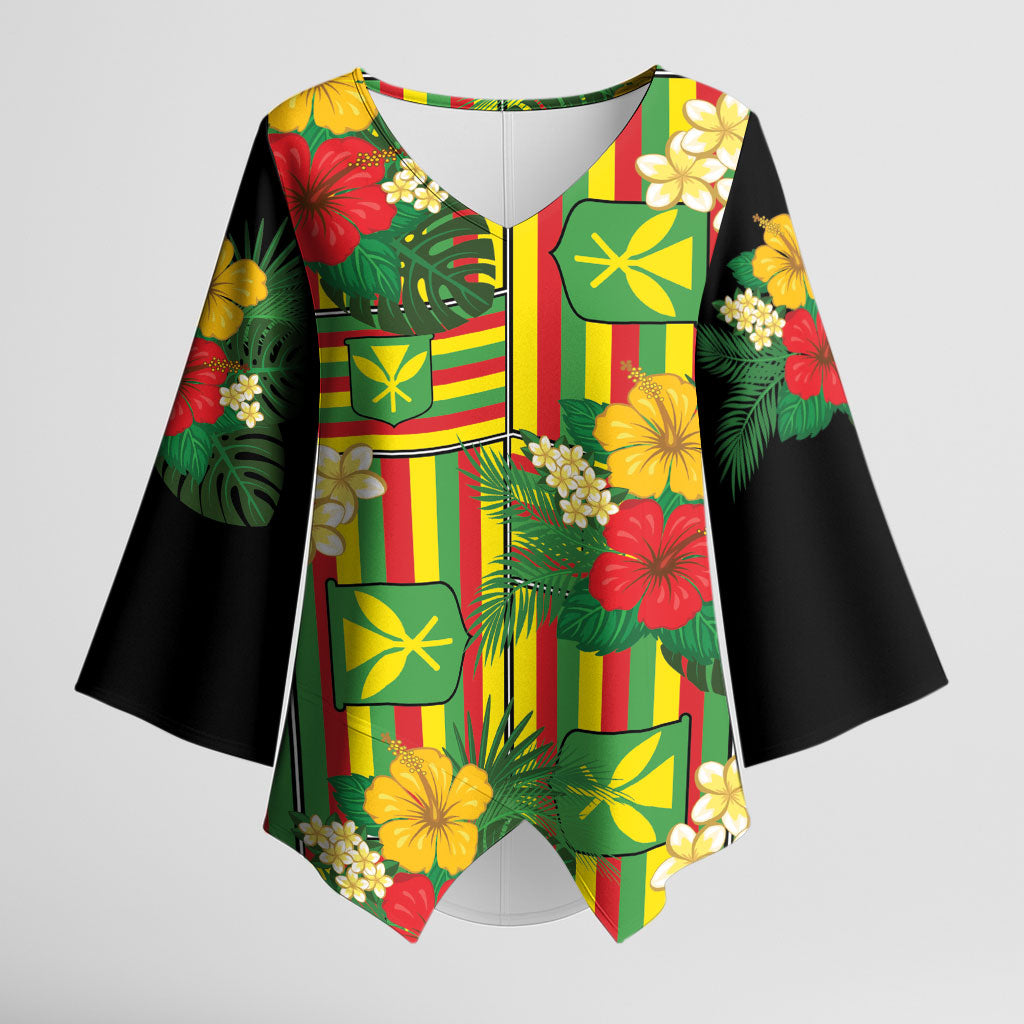 Hawaii Kanaka Maoli Hibiscus Kimono Sleeve Blouse Hawaiian Flag Motif LT9 Female Green - Polynesian Pride