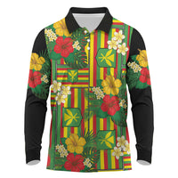 Hawaii Kanaka Maoli Hibiscus Long Sleeve Polo Shirt Hawaiian Flag Motif LT9 Green - Polynesian Pride