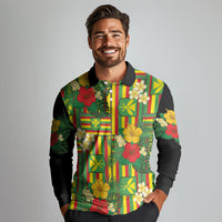 Hawaii Kanaka Maoli Hibiscus Long Sleeve Polo Shirt Hawaiian Flag Motif LT9 - Polynesian Pride