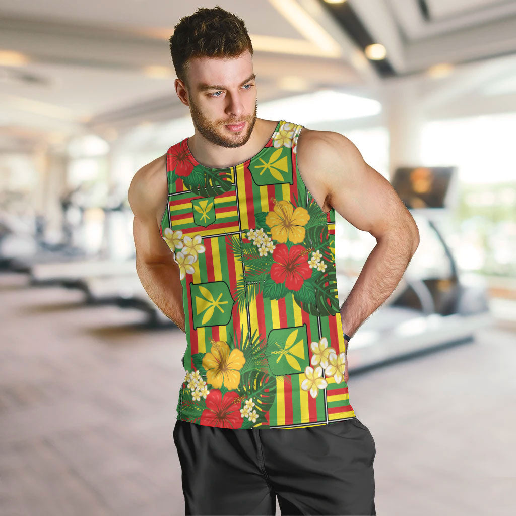 Hawaii Kanaka Maoli Hibiscus Men Tank Top Hawaiian Flag Motif LT9 Green - Polynesian Pride