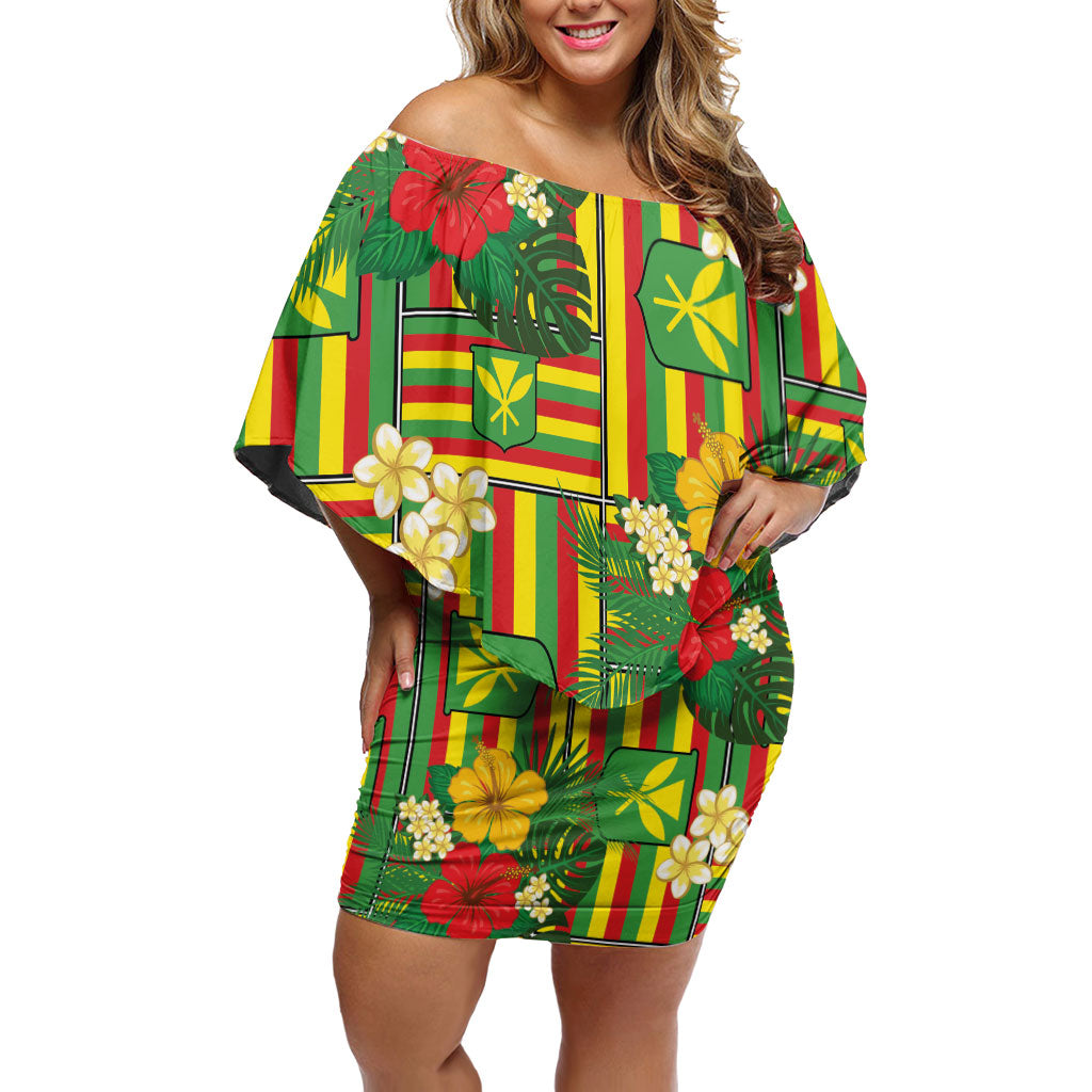 Hawaii Kanaka Maoli Hibiscus Off Shoulder Short Dress Hawaiian Flag Motif