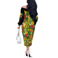 Hawaii Kanaka Maoli Hibiscus Off The Shoulder Long Sleeve Dress Hawaiian Flag Motif LT9 - Polynesian Pride