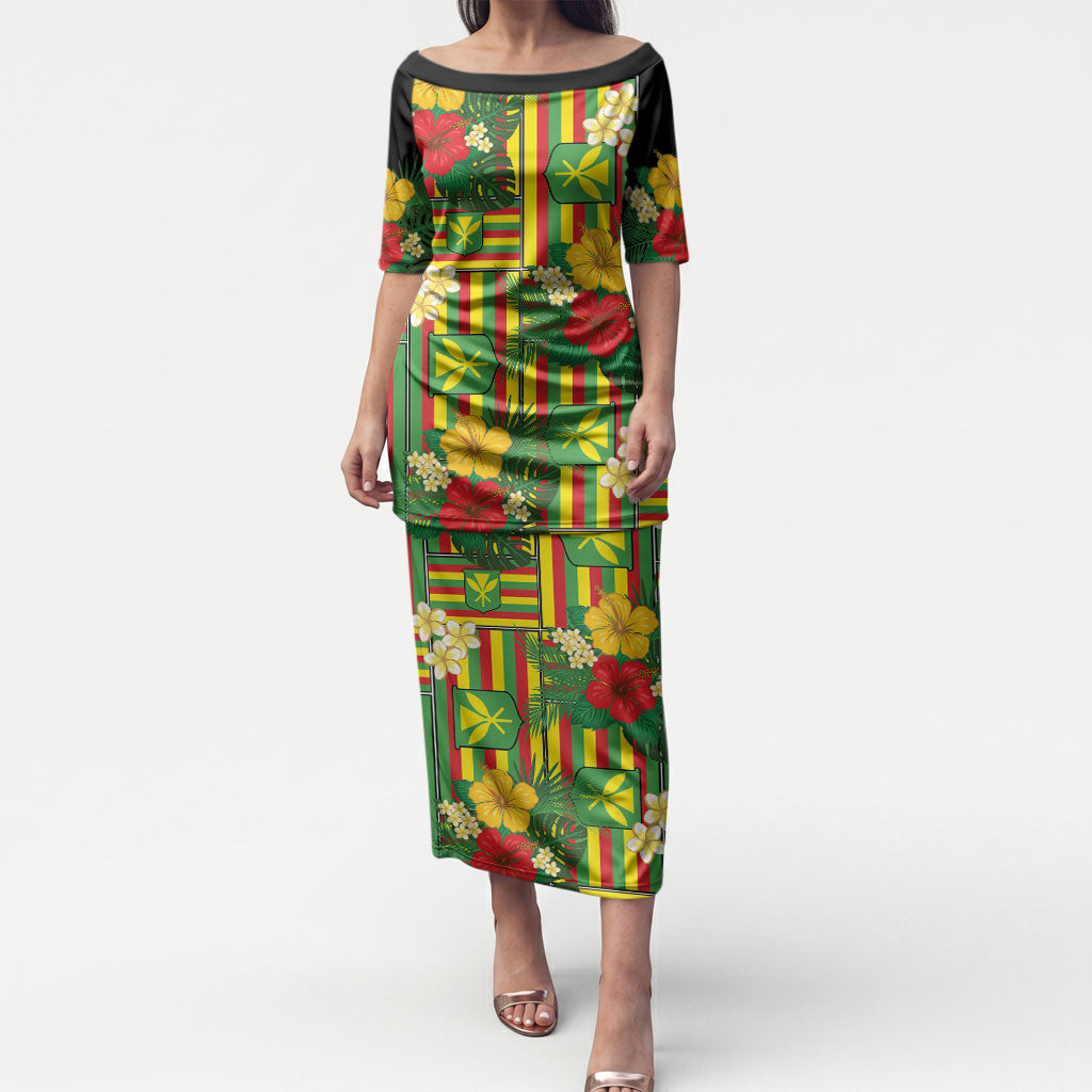 Hawaii Kanaka Maoli Hibiscus Puletasi Hawaiian Flag Motif LT9 Long Dress Green - Polynesian Pride