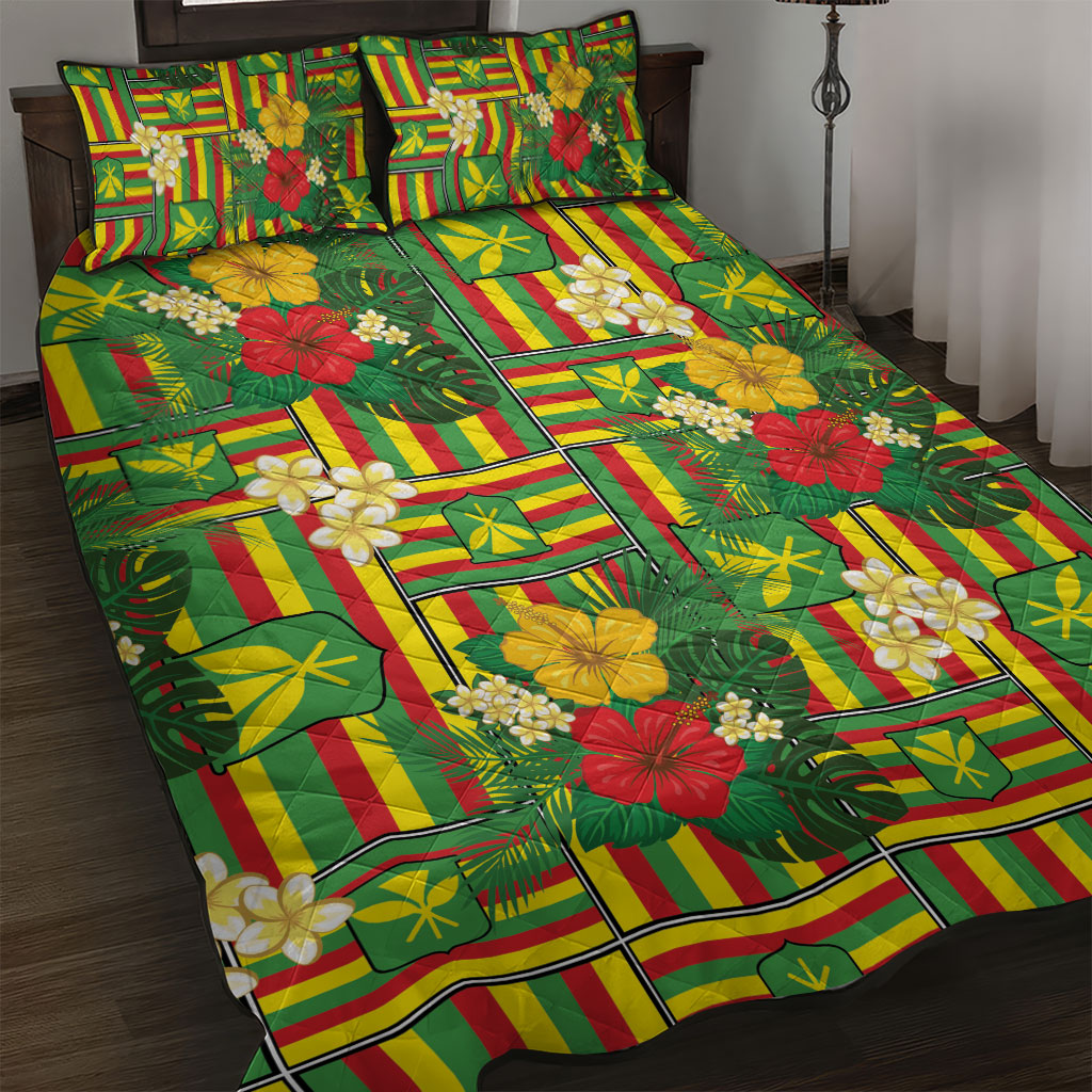 Hawaii Kanaka Maoli Hibiscus Quilt Bed Set Hawaiian Flag Motif LT9 Green - Polynesian Pride
