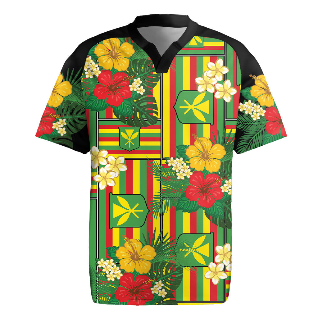 Hawaii Kanaka Maoli Hibiscus Rugby Jersey Hawaiian Flag Motif LT9 Green - Polynesian Pride