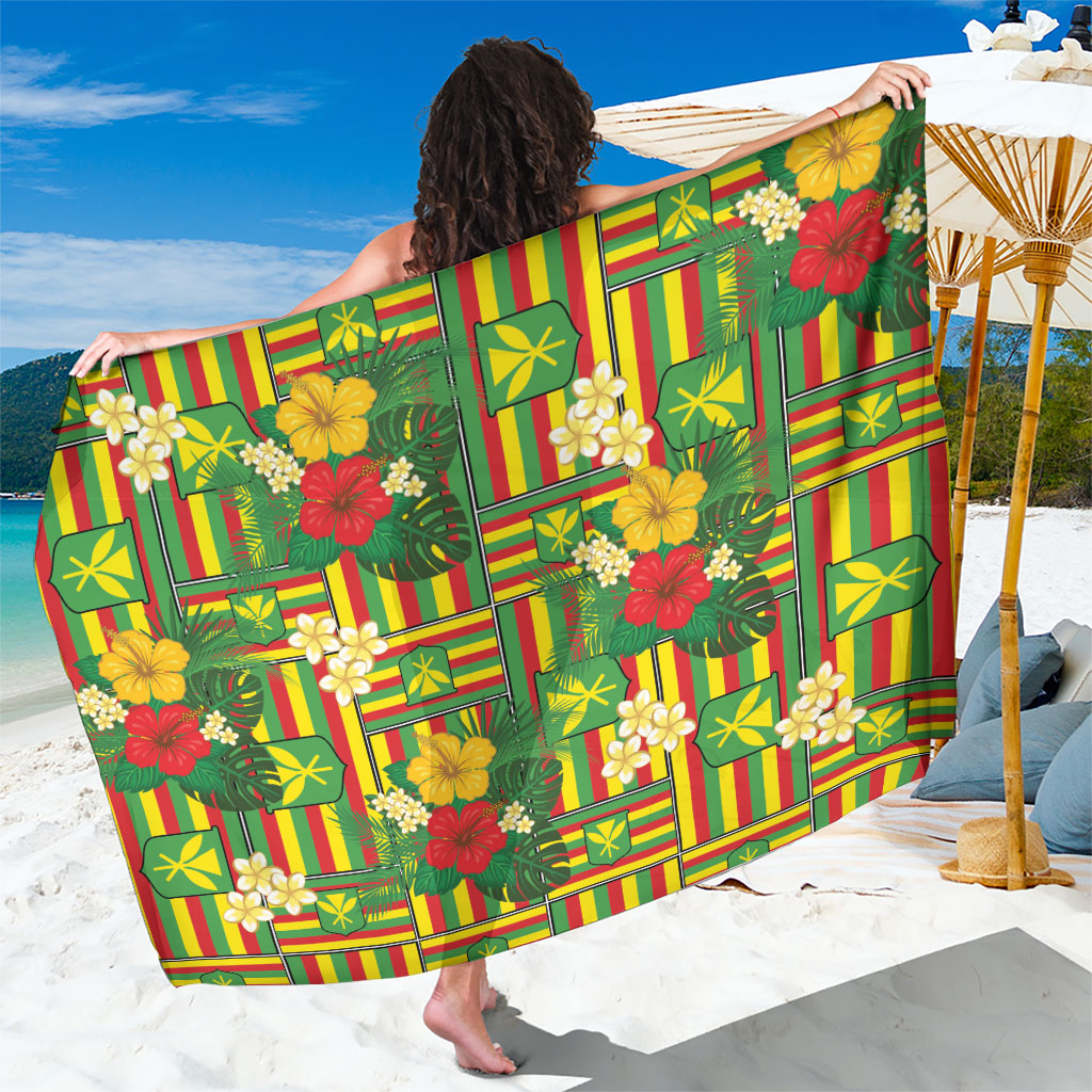 Hawaii Kanaka Maoli Hibiscus Sarong Hawaiian Flag Motif LT9 One Size 44 x 66 inches Green - Polynesian Pride