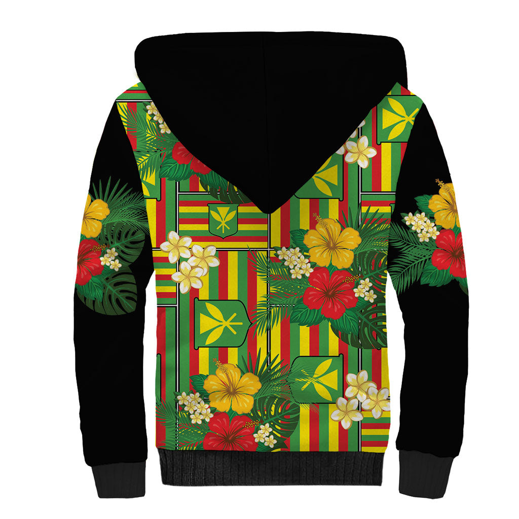 Hawaii Kanaka Maoli Hibiscus Sherpa Hoodie Hawaiian Flag Motif LT9 - Polynesian Pride