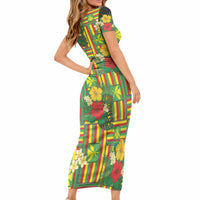 Hawaii Kanaka Maoli Hibiscus Short Sleeve Bodycon Dress Hawaiian Flag Motif LT9 - Polynesian Pride