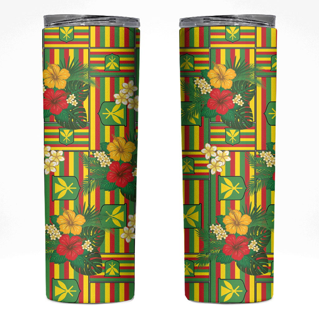 Hawaii Kanaka Maoli Hibiscus Skinny Tumbler Hawaiian Flag Motif LT9 Green - Polynesian Pride