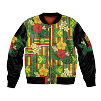 Hawaii Kanaka Maoli Hibiscus Sleeve Zip Bomber Jacket Hawaiian Flag Motif