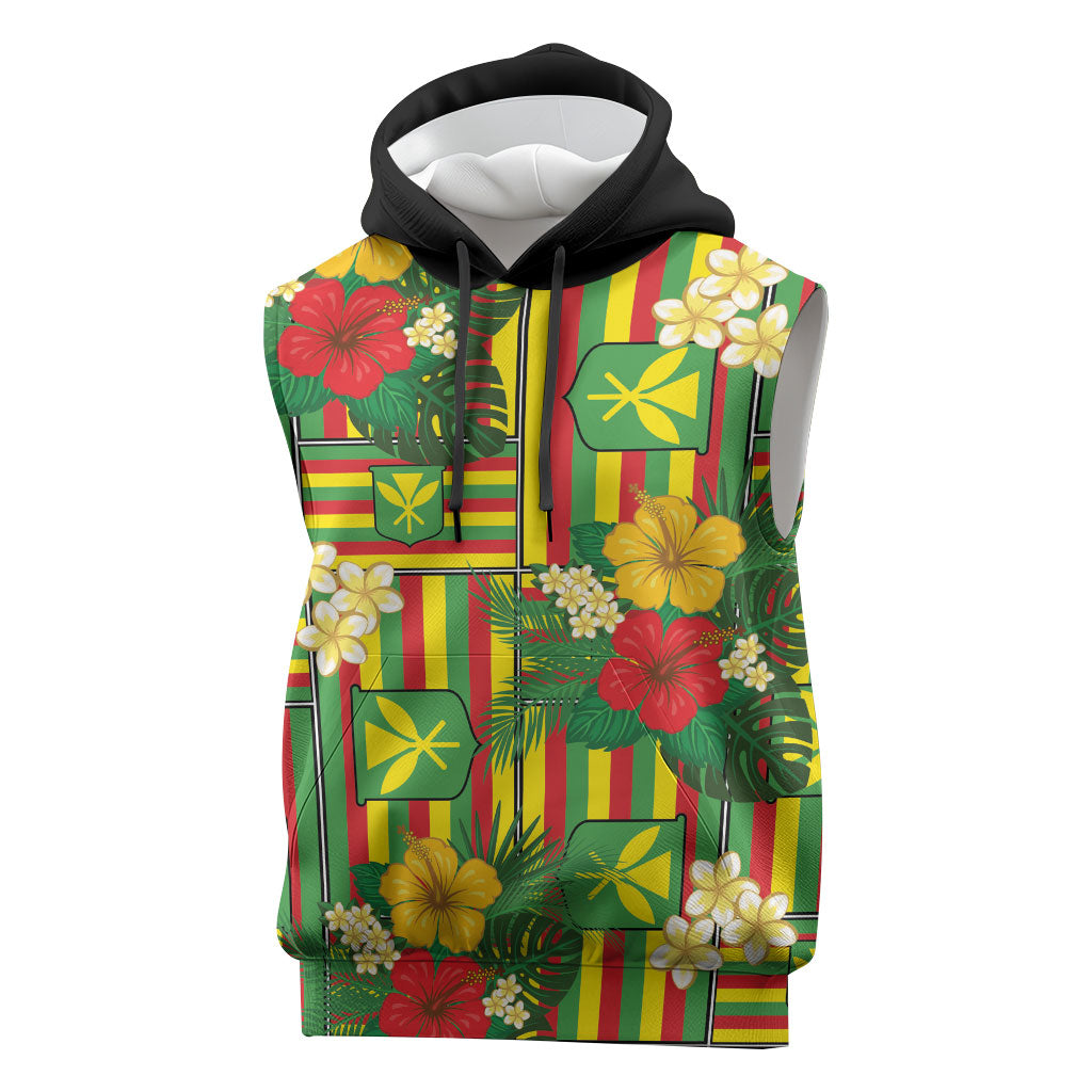 Hawaii Kanaka Maoli Hibiscus Sleeveless Hoodie Hawaiian Flag Motif LT9 Green - Polynesian Pride