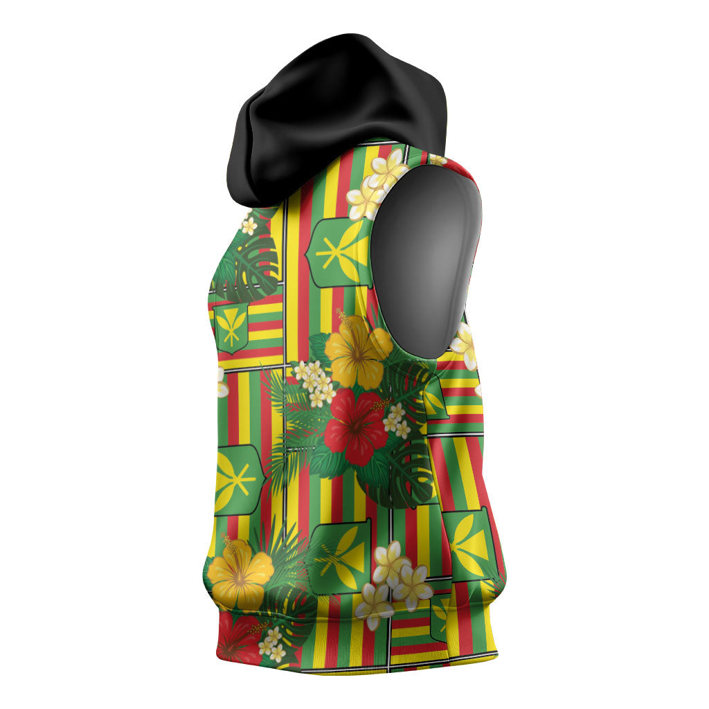 Hawaii Kanaka Maoli Hibiscus Sleeveless Hoodie Hawaiian Flag Motif LT9 - Polynesian Pride
