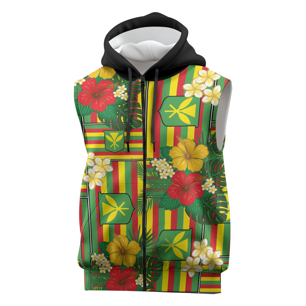 Hawaii Kanaka Maoli Hibiscus Sleeveless Zip Hoodie Hawaiian Flag Motif LT9 Green - Polynesian Pride