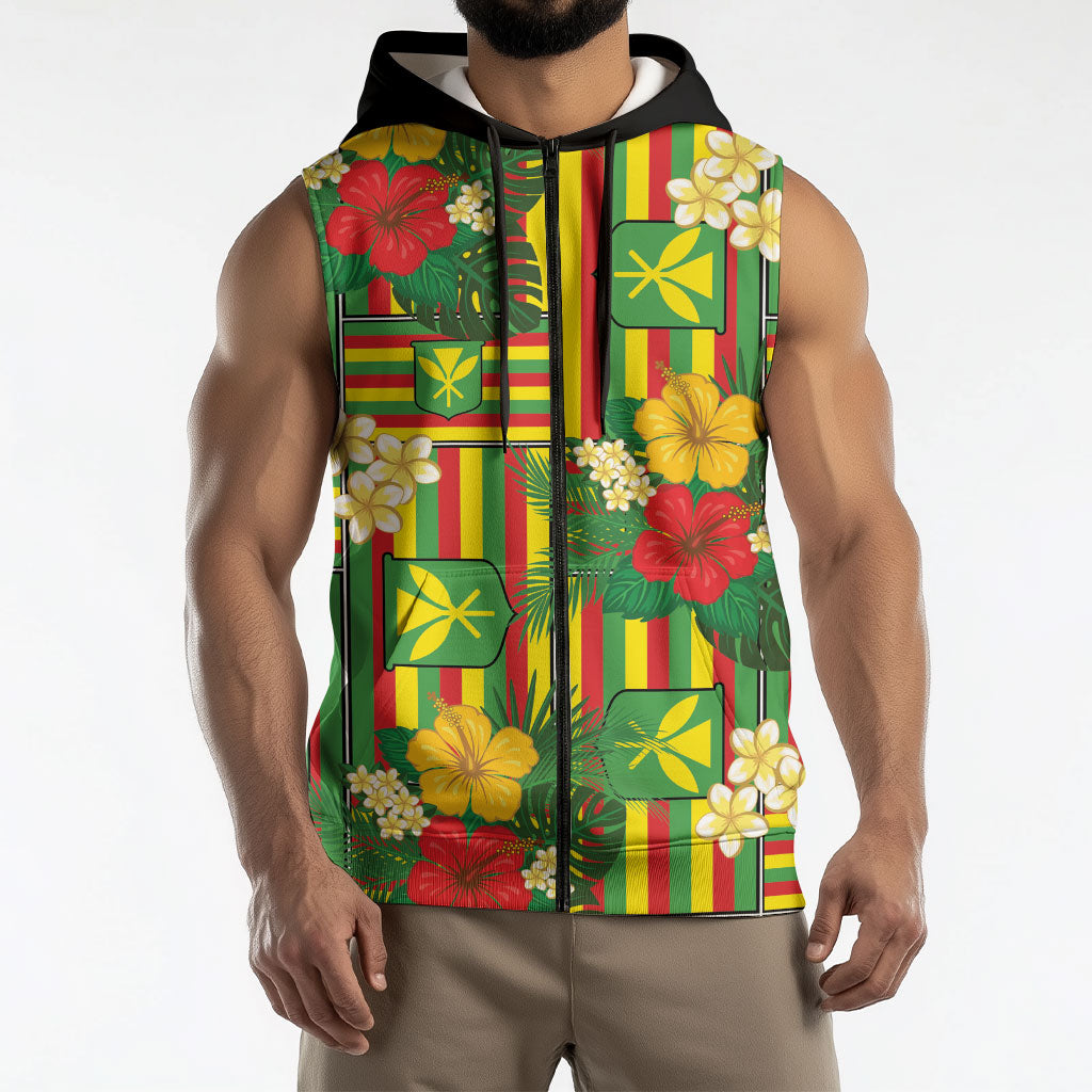 Hawaii Kanaka Maoli Hibiscus Sleeveless Zip Hoodie Hawaiian Flag Motif LT9 - Polynesian Pride