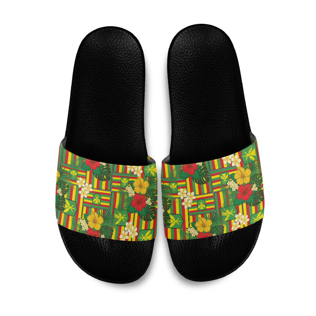 Hawaii Kanaka Maoli Hibiscus Slide Sandals Hawaiian Flag Motif LT9 Green - Polynesian Pride