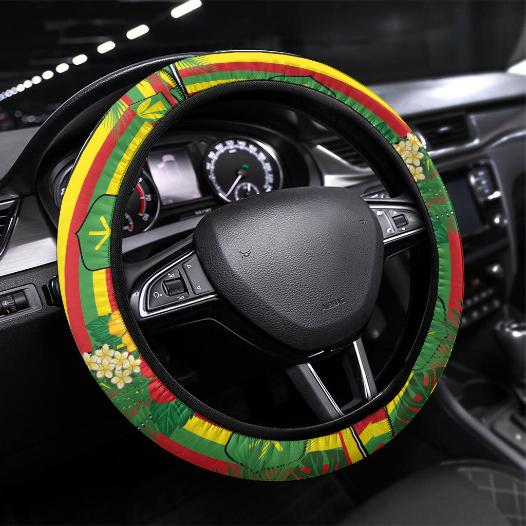 Hawaii Kanaka Maoli Hibiscus Steering Wheel Cover Hawaiian Flag Motif LT9 Universal Fit Green - Polynesian Pride