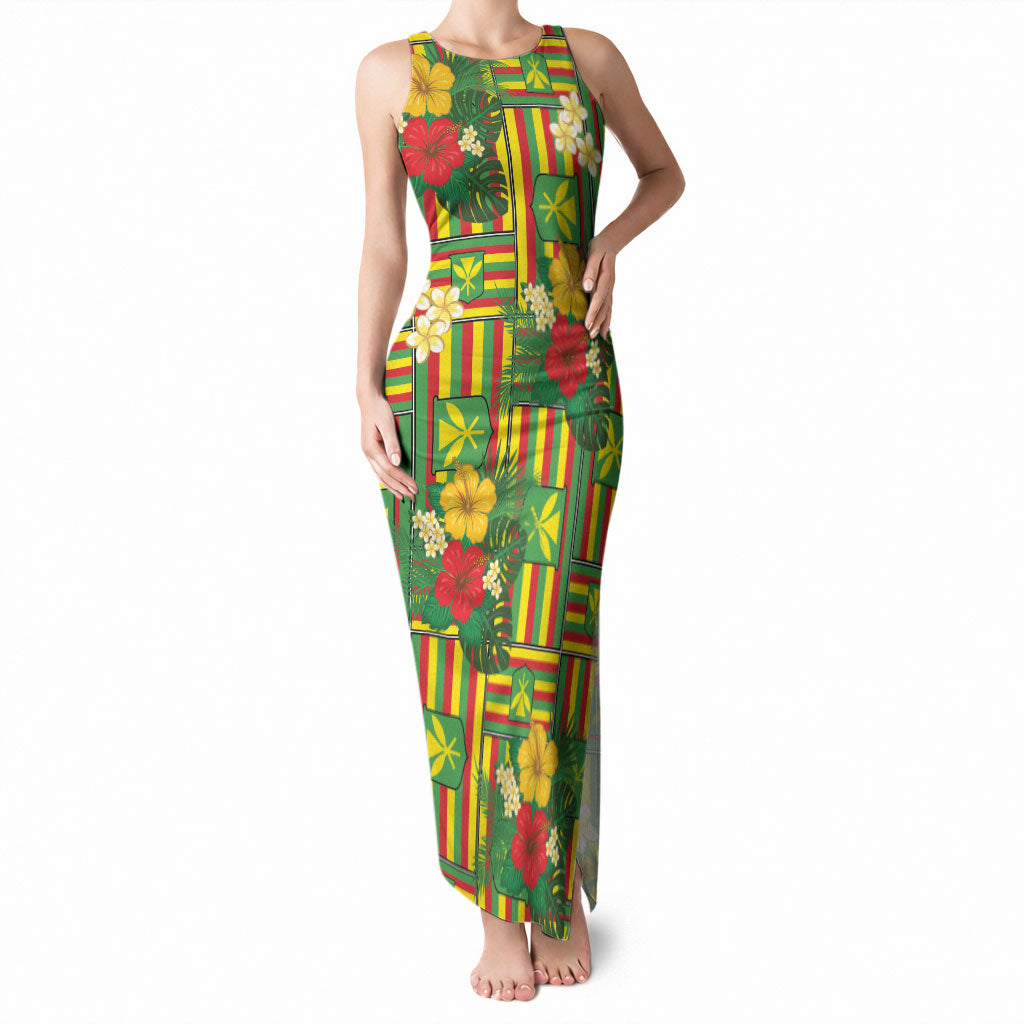 Hawaii Kanaka Maoli Hibiscus Tank Maxi Dress Hawaiian Flag Motif LT9 Women Green - Polynesian Pride
