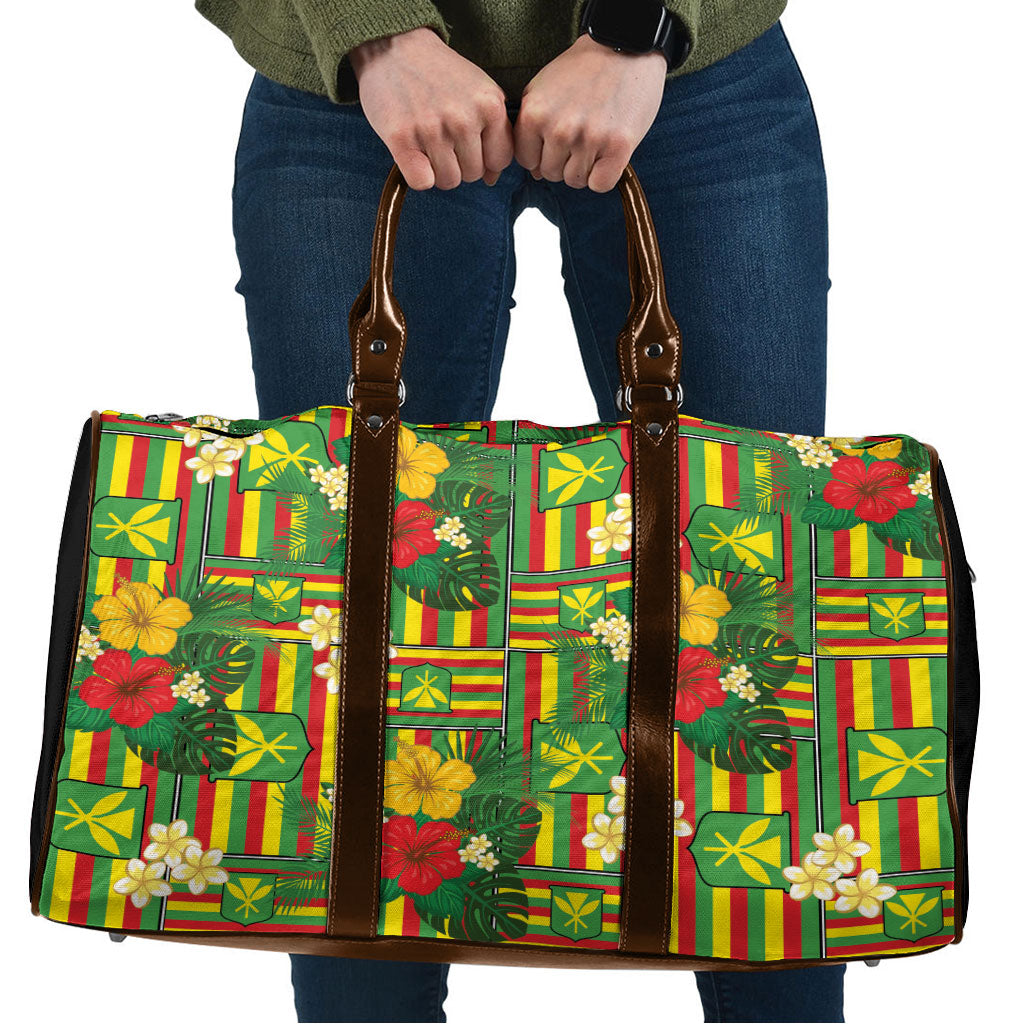 Hawaii Kanaka Maoli Hibiscus Travel Bag Hawaiian Flag Motif LT9 Green - Polynesian Pride