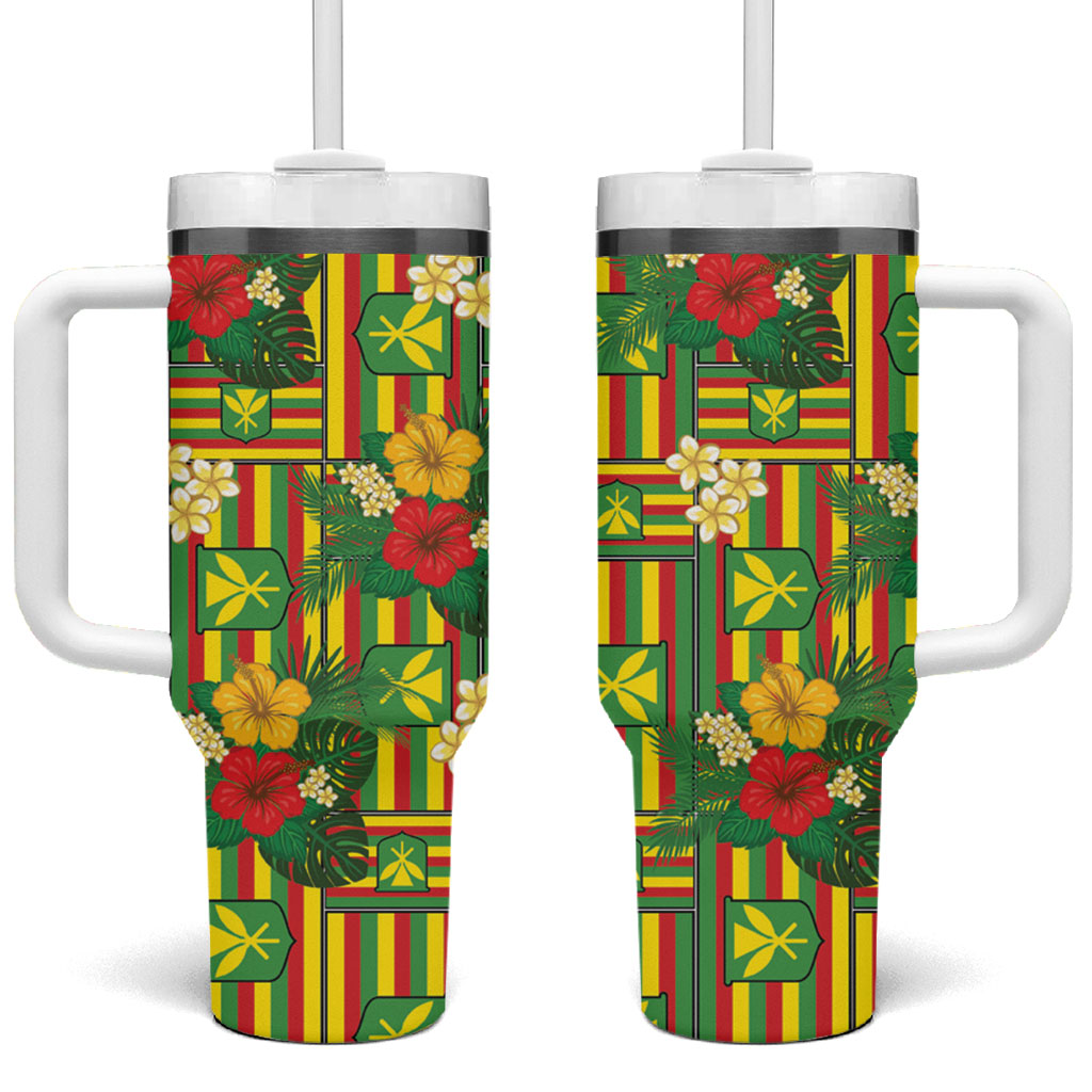 Hawaii Kanaka Maoli Hibiscus Tumbler With Handle Hawaiian Flag Motif LT9 One Size: 40 oz Green - Polynesian Pride