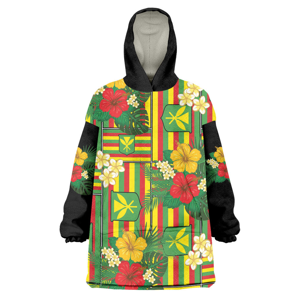 Hawaii Kanaka Maoli Hibiscus Wearable Blanket Hoodie Hawaiian Flag Motif LT9 One Size Green - Polynesian Pride